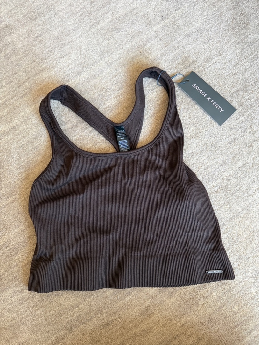 Savage X Fenty Ribbed Racerback sports bra in Dark Brown